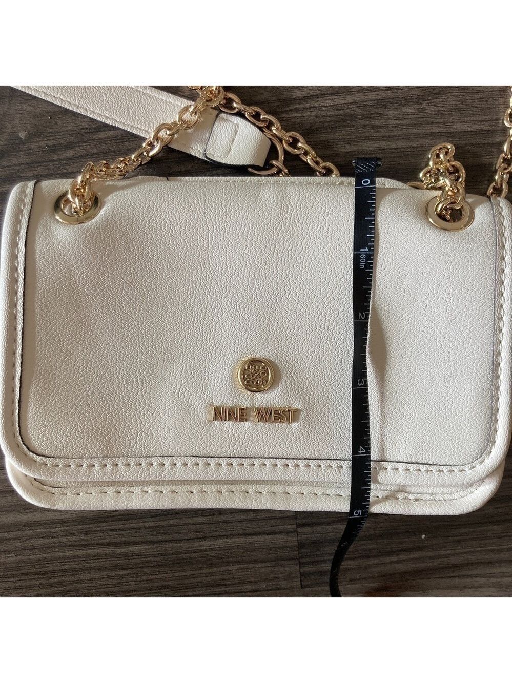 Nine West Saoirse Mini Convertible Crossbody Flap Bag in Cream with Gold - Picture 12 of 13